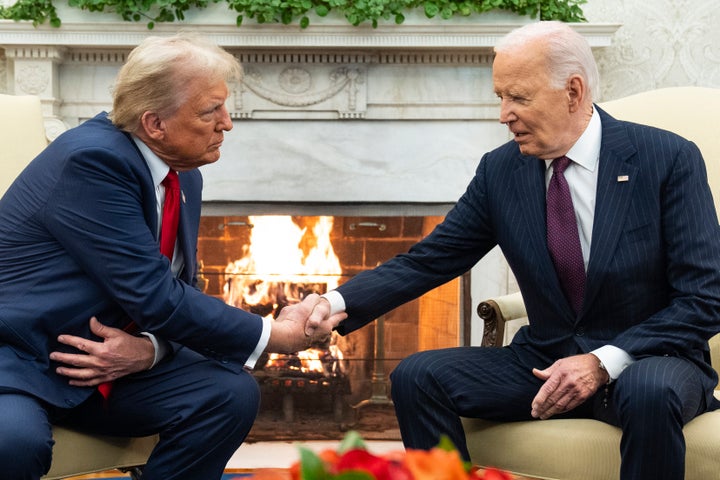 President Joe Biden meets with President-elect Donald Trump in the Oval Office of the White House in November. It's unclear how the transition between the two will affect the federal government's response to the California wildfires. 