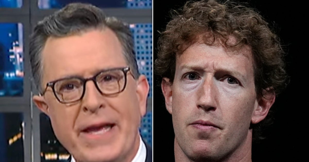 NextImg:Stephen Colbert Has A Brutal Community Note For Mark Zuckerberg's Meta Changes