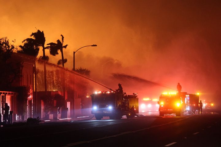 Firefighters continue battling Palisades fire as flames rage across Los Angeles, California, United States on January 09, 2025. (Photo by Official Flickr Account of CAL FIRE / Handout/Anadolu via Getty Images)