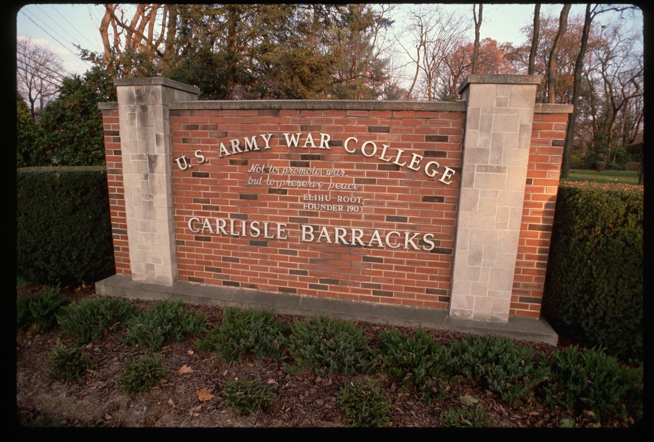 Sign for the Carlisle Barracks of the United States Army War College, the site of the former Carlisle Indian Industrial School. 