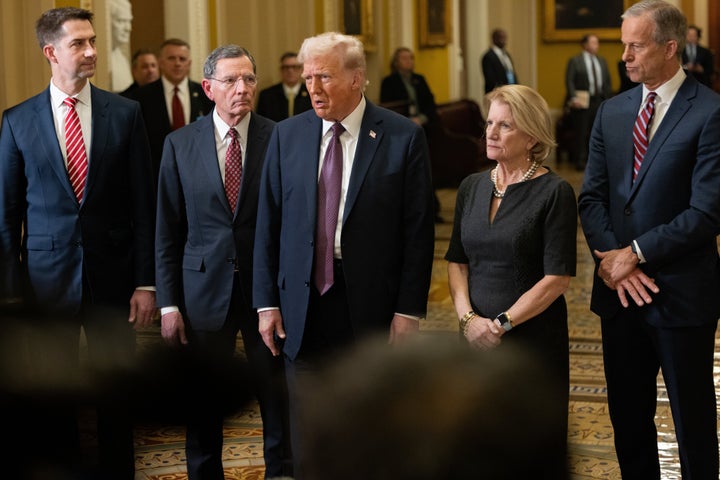 WASHINGTON, DC - JANUARY 8: President-elect Donald Trump speaks to the press following a meeting with Senate Republicans at the U.S. Capitol Building in Washington, DC on January 8, 2025. (Photo by Nathan Posner/Anadolu via Getty Images)