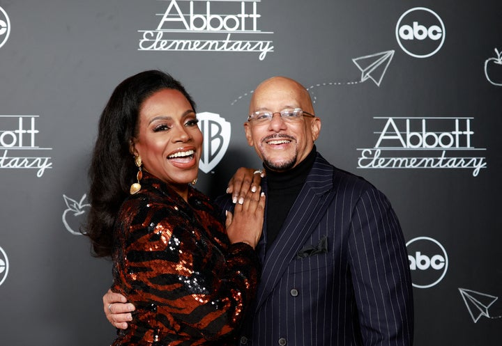 Actor Sheryl Lee Ralph is pictured to the left of her husband, politician Vincent Hughes, as they attend a premiere of the show "Abbott Elementary" in Burbank, California, on Dec. 4, 2021.