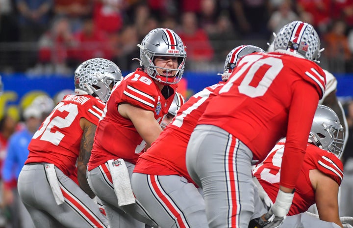 ARLINGTON, TX - JANUARY 10: Ohio State Buckeyes quarterback Will Howard calls out directions to his teammates during the third quarter during the Ohio State Buckeyes versus Texas Longhorns College Football Playoff Semifinal at the Cotton Bowl Classic on January 10, 2025, at AT&T Stadium in Arlington, TX. (Photo by Austin McAfee/Icon Sportswire via Getty Images)