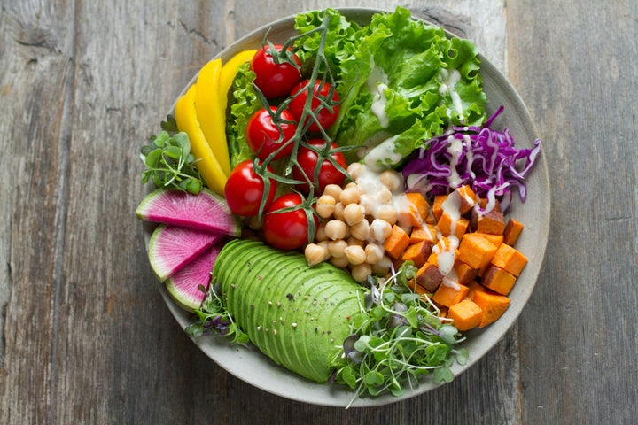 A bowl of vegetables and chickpeas