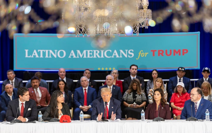 Donald Trump speaks during a roundtable discussion with local Latino leaders at Trump National Doral Miami on Oct. 22, 2024, in Doral, Florida.