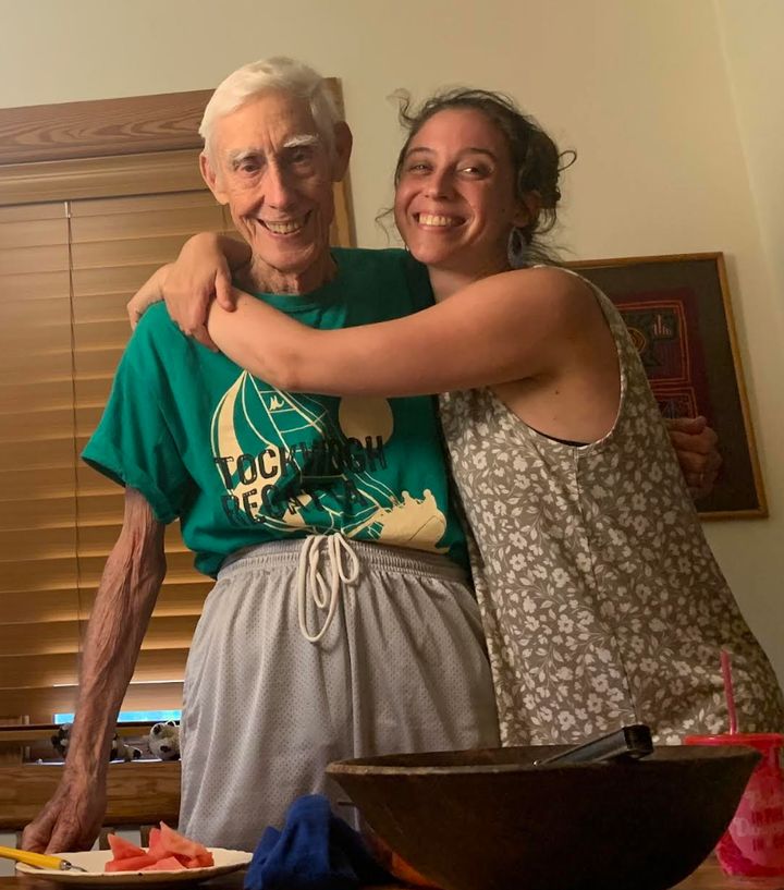 The author with her father before a home-cooked meal in Pittsboro, North Carolina, in June 2023.