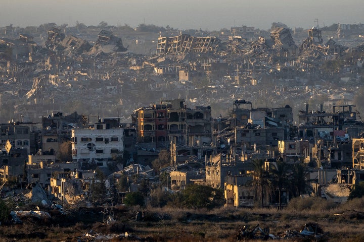 Destroyed buildings inside the Gaza Strip are seen from southern Israel, on Jan. 7, 2025.