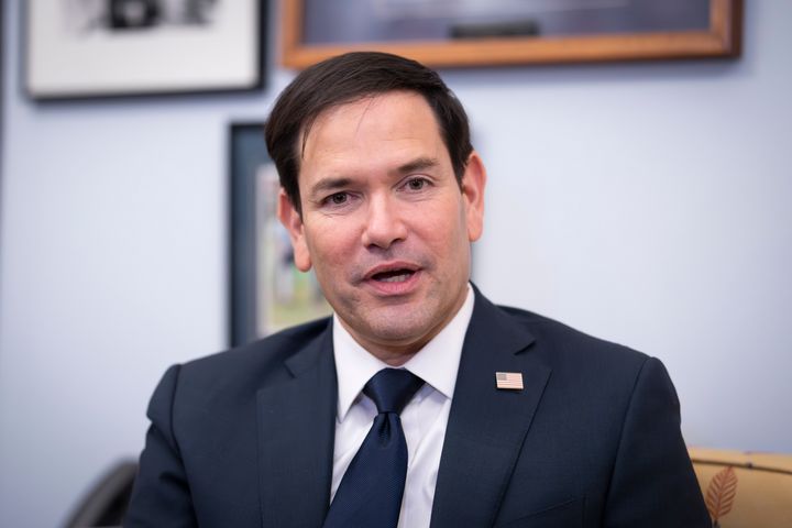 Sen. Marco Rubio, R-Fla., President-elect Trump's nominee to be secretary of state, speaks as he meets with Sen. Lindsey Graham, R-S.C., at the Capitol in Washington, on Dec. 3, 2024.