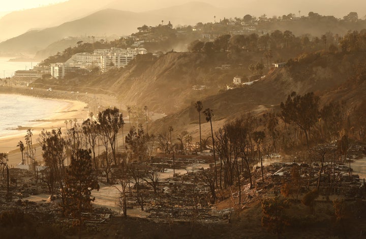 A view of homes destroyed in the Palisades Fire.