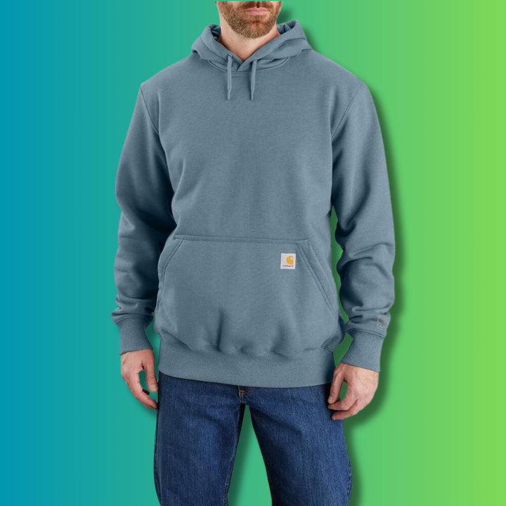 The Carhartt Rain Defender sweatshirt in Thundercloud blue.