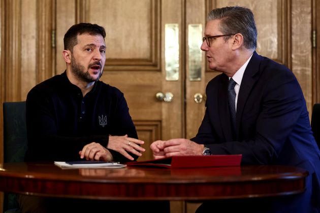 Keir Starmer and Ukraine's President Volodymyr Zelenskyy speak during a bilateral meeting inside 10 Downing Street last October.