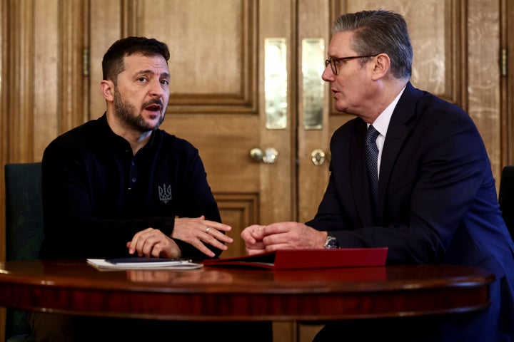 Keir Starmer and Ukraine's President Volodymyr Zelenskyy speak during a bilateral meeting inside 10 Downing Street last October.