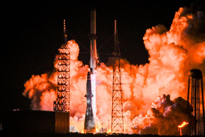 The Blue Origin New Glenn rocket lits off at Launch Complex 36 at Cape Canaveral Space Force Station on Jan. 16, 2025, in Cape Canaveral, Florida. 