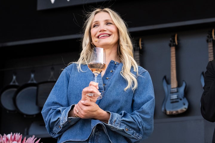 Cameron Diaz presenting her wine at an industry event in 2024