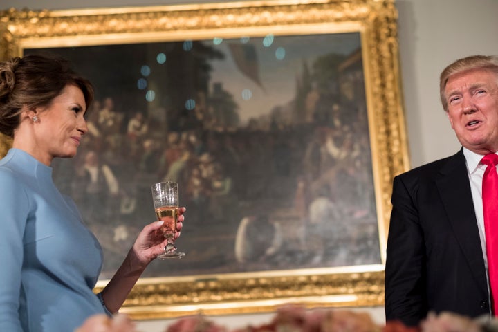 President Donald J. Trump is seen with first lady Melania Trump at his first Inaugural Luncheon at the U.S. Capitol on January 20, 2017.