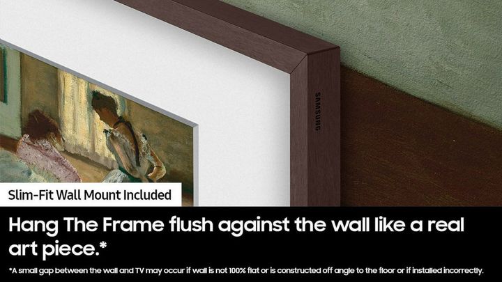 The Samsung Frame TV mounted flush against the wall.