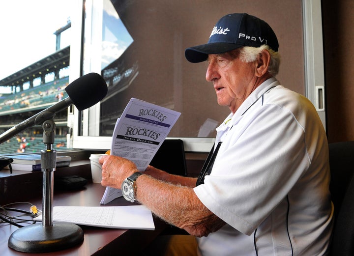 Broadcaster Bob Uecker prepared for the game in the pressbox at Coors Field Friday night. The Colorado Rockies hosted the Milwaukee Brewers Friday night July 15, 2011 at Coors Field. Karl Gehring/ The Denver Post (Photo By Karl Gehring/The Denver Post via Getty Images)