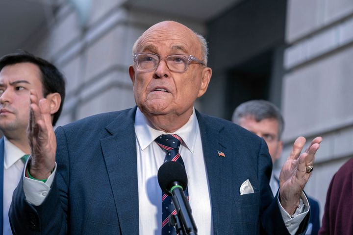 Rudy Giuliani speaks after leaving federal court in Washington, Friday, Jan. 10, 2025.