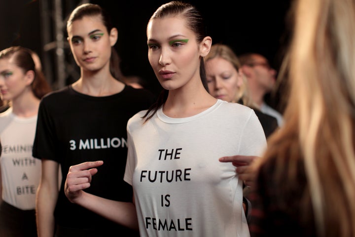 Bella Hadid backstage at a Prabal Gurung fashion week show in February 2017.