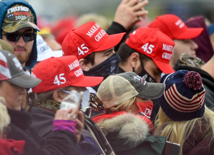 Trump supporters wear MAGA hats in Pennsylvania on Oct. 31, 2020.