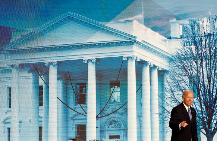 President Joe Biden walks off the stage after delivering remarks at his last public event outside the White House, on Friday, Jan. 17, in Washington. Biden spoke on the importance of local government and highlighted legislation passed by his administration to help American cities.