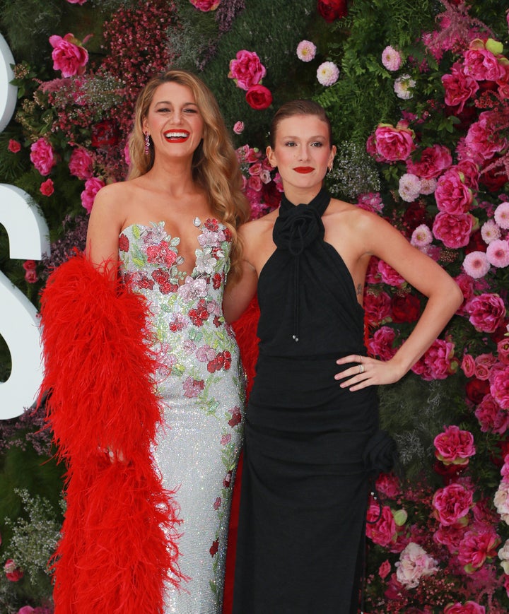 Blake Lively and Isabela Ferrer attend a British screening of "It Ends With Us" on Aug. 8, 2024, in London.