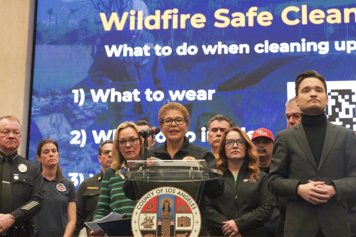 Los Angeles Mayor Karen Bass speaks at a news conference Thursday to address the status of fires in Los Angeles County.