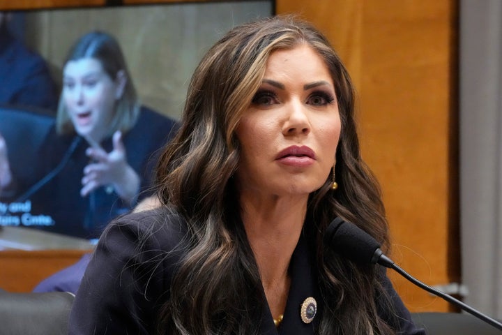 South Dakota Gov. Kristi Noem, President-elect Donald Trump's nominee to be Secretary of Homeland Security, appears before the Senate Homeland Security and Governmental Affairs Committee for her confirmation hearing, at the Capitol in Washington, Friday, Jan. 17, 2025.
