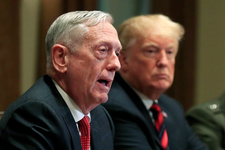 n this Oct. 23, 2018 file photo, Defense Secretary Jim Mattis speaks beside President Donald Trump, during a briefing with senior military leaders in the Cabinet Room at the White House in Washington. (AP Photo/Manuel Balce Ceneta)