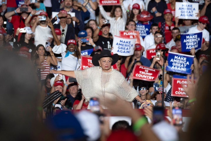 Barr speaks during a Trump rally in 2023.