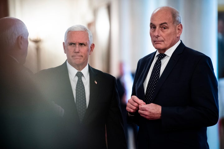 John Kelly (right) is the kind of old-guard Republican to no longer be welcome at the White House. Trump's allies believe Kelly and others like him undermined Trump in his first term.