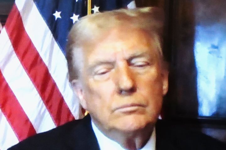 President-elect Donald Trump appears remotely for a sentencing hearing in front of New York State Judge Juan Merchan in the criminal case in which he was convicted in 2024 on charges involving hush money paid to a porn star, at New York Criminal Court in Manhattan in New York Jan. 10, 2025.