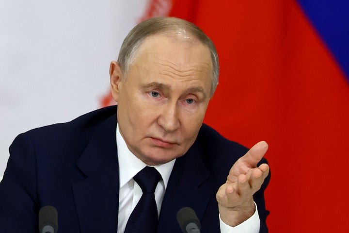 Russian President Vladimir Putin speaks during a signing ceremony with Iranian President Masoud Pezeshkian at the Kremlin in Moscow, Russia, Friday, Jan. 17, 2025. 