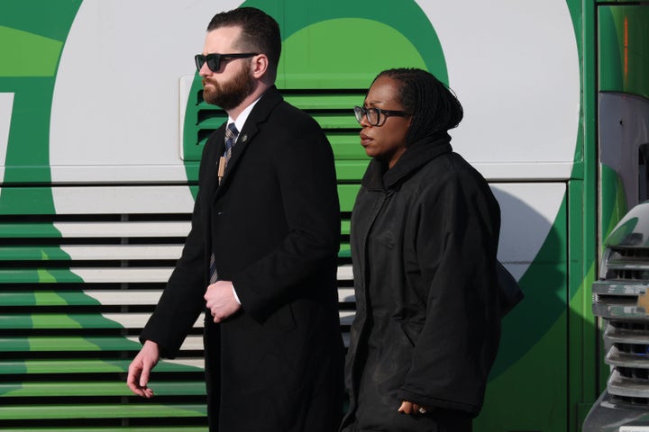 The Biden-appointed Supreme Court Justice outfits herself in a black coat featuring an oversized silhouette that’s modern and understated.