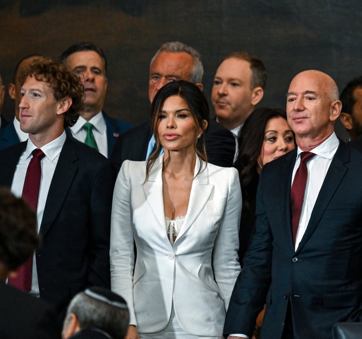 Journalist Lauren Sánchez was seated beside her fiancé, Amazon founder Jeff Bezos (right), and Meta CEO Mark Zuckerberg. 