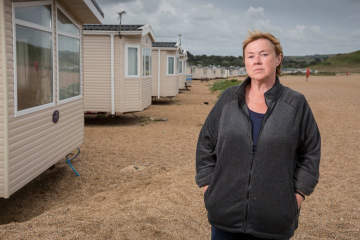 Pauline Quirke on the set of Broadchurch