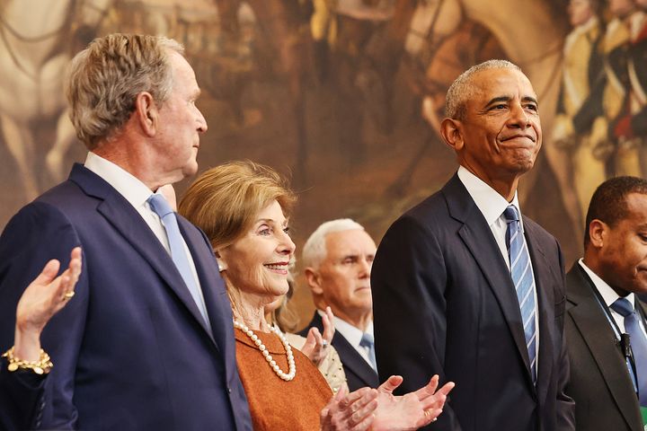 Former President George W. Bush, former first lady Laura Bush and former President Barack Obama pictured at President Donald Trump's second inauguration.