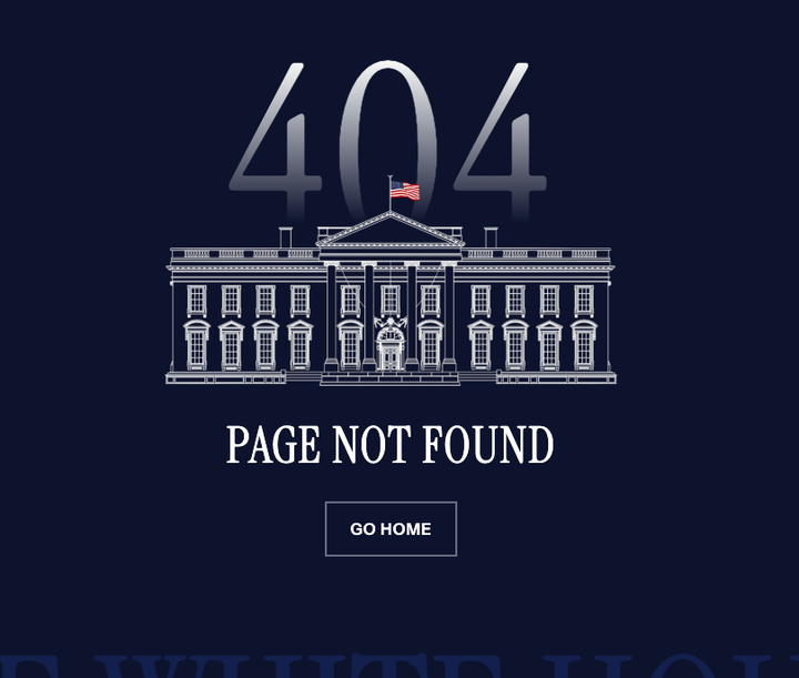 A screenshot of the now-defunct Spanish version of the official White House website with the redirect button initially displaying "Go Home."