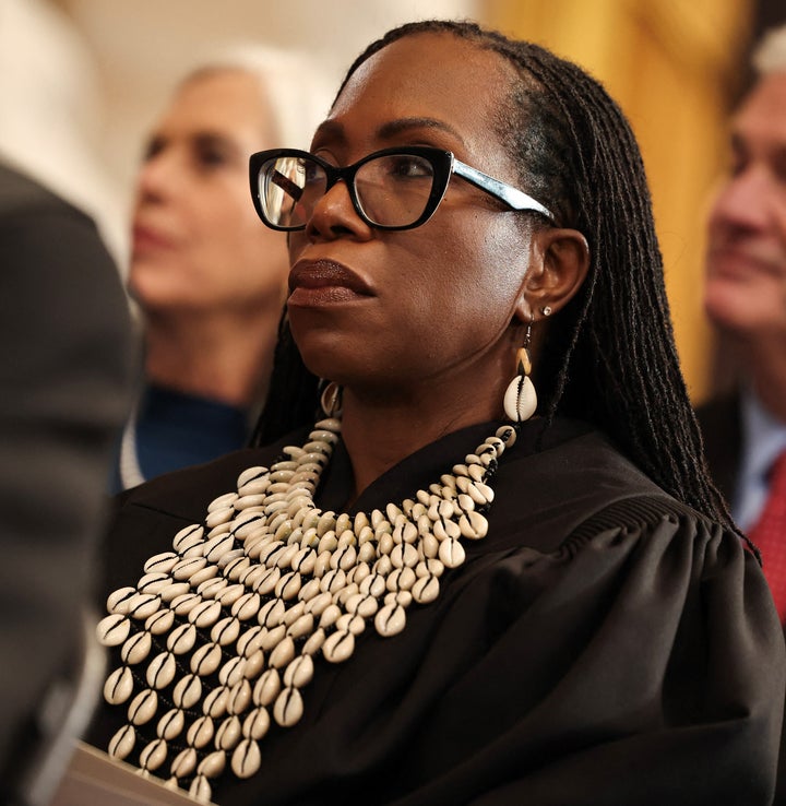 U.S. Supreme Court Justice Ketanji Brown Jackson attends Donald Trump's inauguration on Monday wearing a cowrie shell collar.