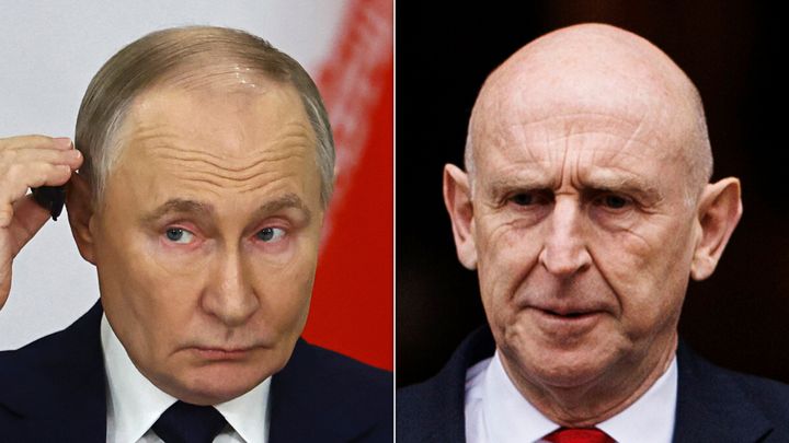 Vladimir Putin and defence secretary John Healey