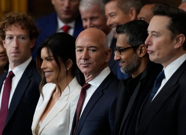 Billionaires Mark Zuckerberg, Jeff Bezos, Sundar Pichai and Elon Musk at Trump's inauguration.