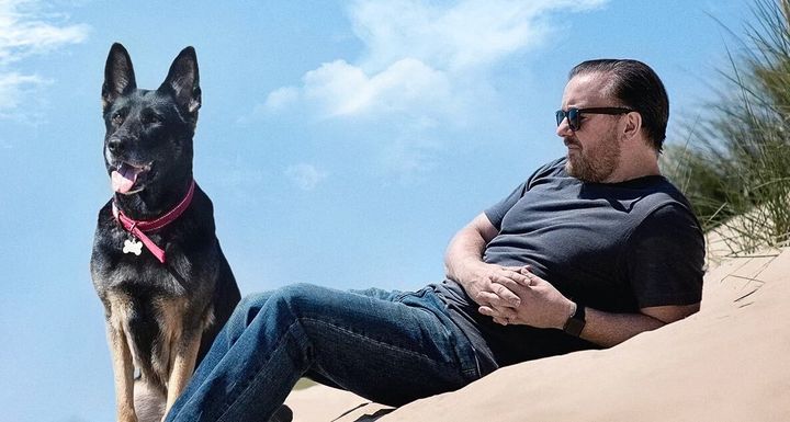 Anti and Ricky Gervais on the set of After Life