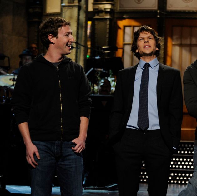 Mark Zuckerberg and Jesse Eisenberg on Saturday Night Live in 2011.