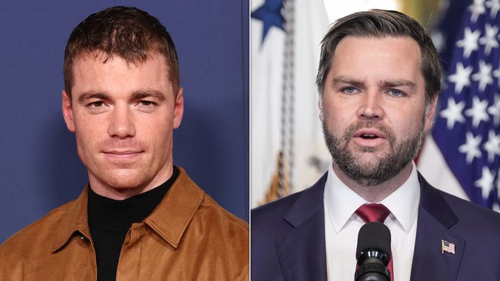 Actor Gabriel Basso and Vice President JD Vance. Basso portrayed Vance in the 2020 film "Hillbilly Elegy."