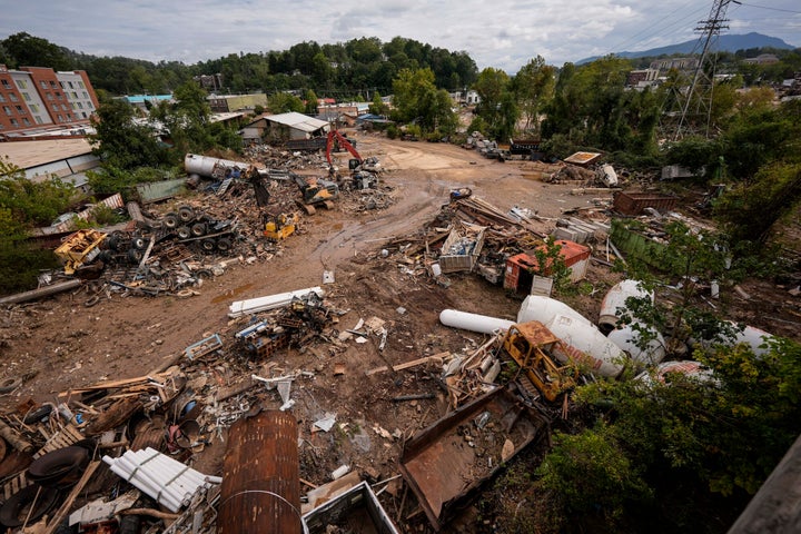 Debris is seen in the aftermath of Hurricane Helene, on Sept. 30, 2024, in Asheville, N.C.