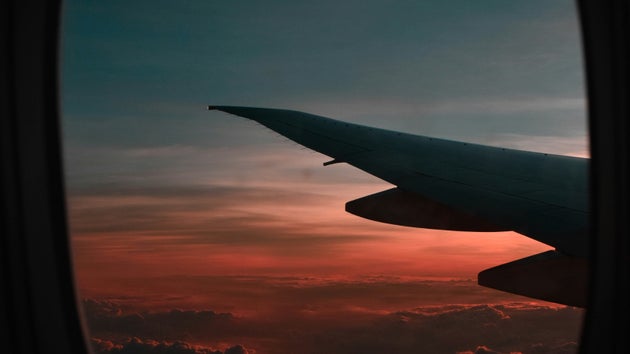 View from a plane window at dawn