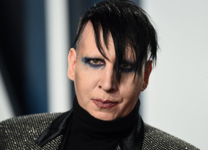 Marilyn Manson arrives at the Vanity Fair Oscar Party, Feb. 9, 2020, in Beverly Hills, California. 