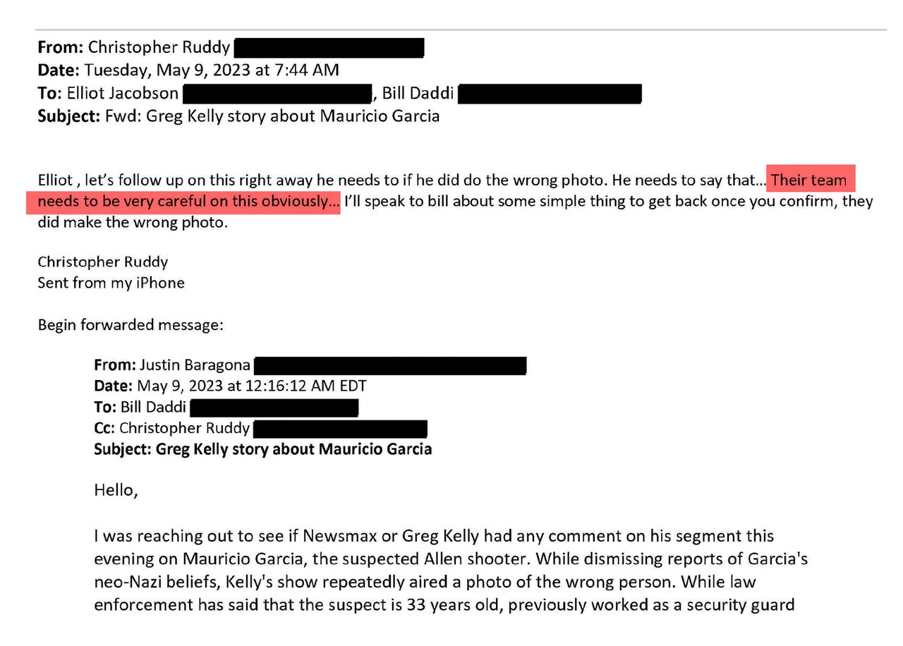 Newsmax CEO Christopher Ruddy sent an email to say Greg Kelly and his staff "needs to be very careful on this obviously."