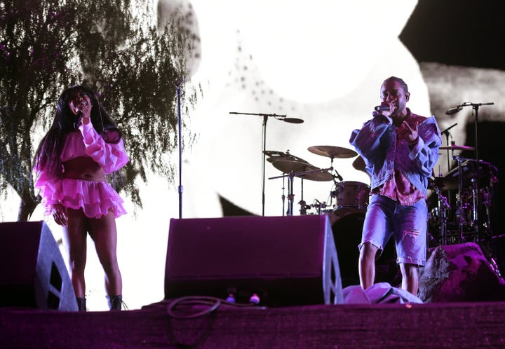 SZA and Kendrick Lamar perform onstage during the 2018 Coachella Valley Music And Arts Festival at the Empire Polo Field on April 13, 2018 in Indio, California.