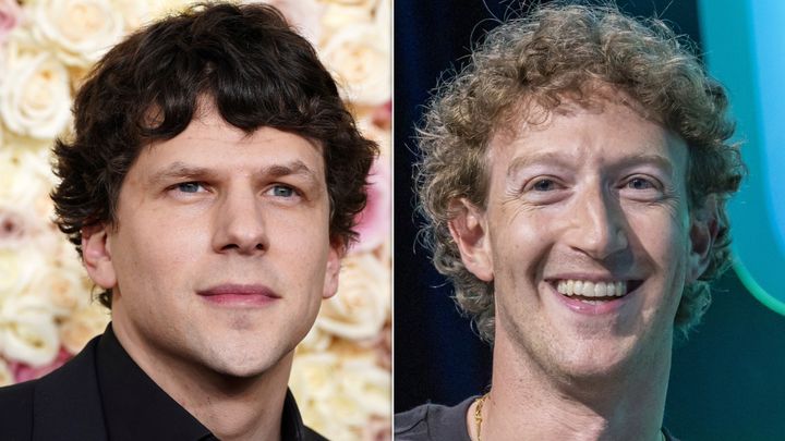 Jesse Eisenberg, left, and Mark Zuckerberg